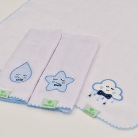 Paninho de Boca Bebê Fralda Coisas do Céu Azul 3 Peças - TexNew Bebê
