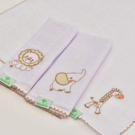 Paninho de Boca Bebê Fralda Safári 2 Bege 3 Peças - TexNew Bebê