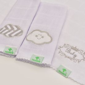 Paninho de Boca Bebê Fralda Nuvem Branco 3 Peças - TexNew Bebê