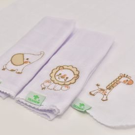 Paninho de Boca Bebê Fralda Safari Branco 3 Peças - TexNew Bebê