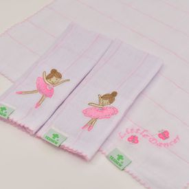 Paninho de Boca Bebê Fralda Bailarinas Rosa 3 Peças - TexNew Bebê