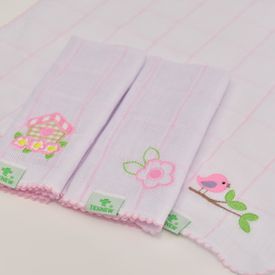 Paninho de Boca Bebê Fralda Casinha de Passarinho Rosa 3 Peças - TexNew Bebê