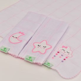 Paninho de Boca Bebê Fralda Coisas do Céu Rosa 3 Peças - TexNew Bebê