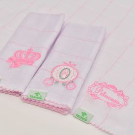 Paninho de Boca Bebê Fralda Coisas de Princesa Rosa 3 Peças - TexNew Bebê