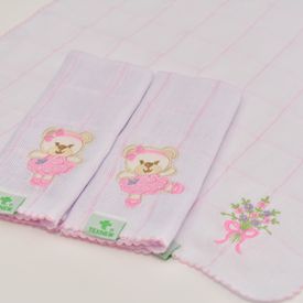 Paninho de Boca Bebê Fralda Ursinhas Bailarinas Rosa 3 Peças - TexNew Bebê