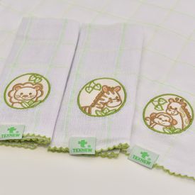 Paninho de Boca Bebê Fralda Safari Verde 3 Peças - TexNew Bebê
