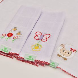 Paninho de Boca Bebê Fralda Bichinhos Vermelho 3 Peças - TexNew Bebê