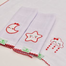 Paninho de Boca Bebê Fralda Coisas Do Céu Vermelho 3 Peças - TexNew Bebê