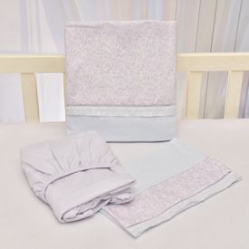 Jogo de Lençol Bebê de Malha Com Fita Provençal Lilás 3 Peças - TexNew Bebê