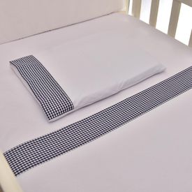 Jogo de Lençol Bebê de Malha Com Fita Xadrez Marinho 3 Peças - TexNew Bebê