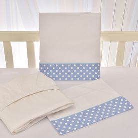 Jogo de Lençol Bebê de Percal Soft 150 Com Fita Bolinha Azul 3 Peças - TexNew Bebê