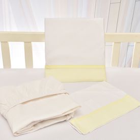 Jogo de Lençol Bebê de Percal Soft 150 Com Fita Amarela 3 Peças - TexNew Bebê
