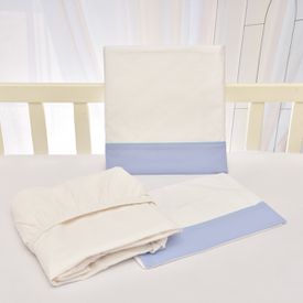 Jogo de Lençol Bebê de Percal Soft 150 Com Fita Azul 3 Peças - TexNew Bebê