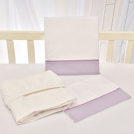 Jogo de Lençol Bebê de Percal Soft 150 Com Fita Lilás 3 Peças - TexNew Bebê