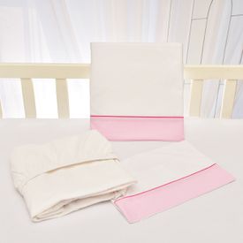 Jogo de Lençol Bebê de Percal Soft 150 Com Fita Rosa 3 Peças - TexNew Bebê
