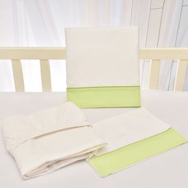 Jogo de Lençol Bebê de Percal Soft 150 Com Fita Verde 3 Peças - TexNew Bebê