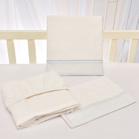 Jogo de Lençol Bebê de Percal Soft 150 Com Fita Poazinho Azul 3 Peças... - TexNew Bebê