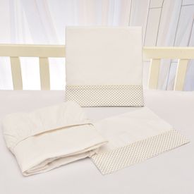 Jogo de Lençol Bebê de Percal Soft 150 Com Fita Poazinho Bege 3 Peças... - TexNew Bebê
