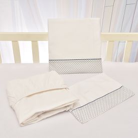 Jogo de Lençol Bebê de Percal Soft 150 Com Fita Poazinho Marinho 3 Peç... - TexNew Bebê