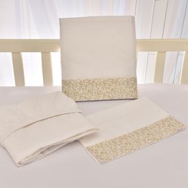 Jogo de Lençol Bebê de Percal Soft 150 Com Fita Provençal Bege 3 Peças... - TexNew Bebê