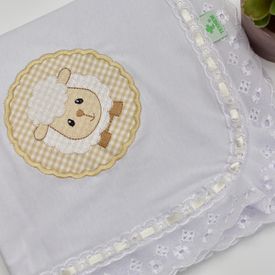 Manta Bebê Malha Carneirinho Moldura Bege - TexNew Bebê