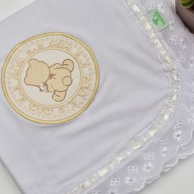 Manta Bebê Malha Ursinho Moldura Bege - TexNew Bebê
