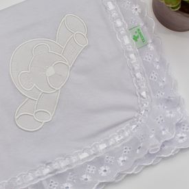 Manta Bebê Malha Ursinho Deitado Branco - TexNew Bebê