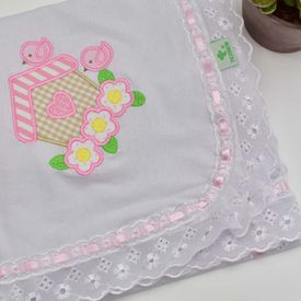 Manta Bebê Malha Casinha De Passarinhos Rosa - TexNew Bebê