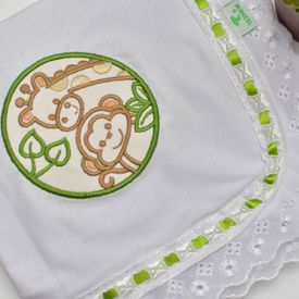 Manta Bebê Malha Safári Macaco E Girafa Verde - TexNew Bebê