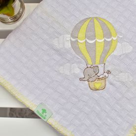 Manta Bebê Piquet Elefantinho no Balão Amarelo - TexNew Bebê