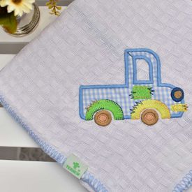 Manta Bebê Piquet Caminhão Azul - TexNew Bebê