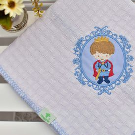Manta Bebê Piquet Príncipe Moldura Azul - TexNew Bebê