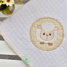 Manta Bebê Piquet Carneirinho Moldura Bege - TexNew Bebê