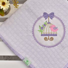 Manta Bebê Piquet Passarinho Livre Lilás - TexNew Bebê