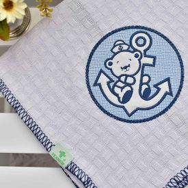 Manta Bebê Piquet Ursinho e Âncora Marinho - TexNew Bebê