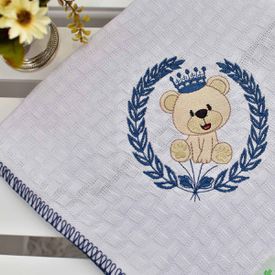 Manta Bebê Piquet Ursinho de Coroa Marinho - TexNew Bebê