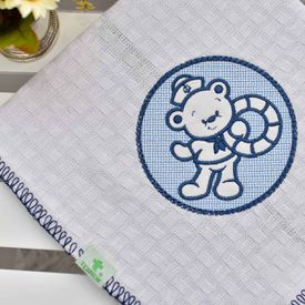 Manta Bebê Piquet Ursinho Marinheiro Com Boia Marinho - TexNew Bebê
