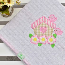 Manta Bebê Piquet Casinha de Passarinhos Rosa - TexNew Bebê