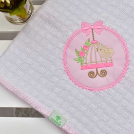 Manta Bebê Piquet Passarinho Livre Rosa - TexNew Bebê