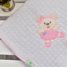 Manta Bebê Piquet Ursinha Bailarina Arabesque Rosa - TexNew Bebê