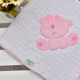 Manta Bebê Piquet Ursinha de Laço Rosa - TexNew Bebê