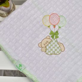 Manta Bebê Piquet Ursinho Com Bexigas Verde - TexNew Bebê