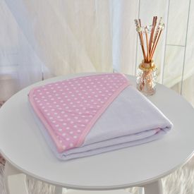 Toalha Bebê Quadrada Com Forro e Capuz Bolinhas Rosa - TexNew Bebê
