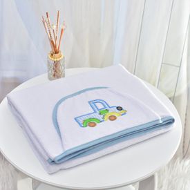 Toalha Bebê Retangular GG Com Forro e Capuz Caminhão Azul - TexNew Bebê