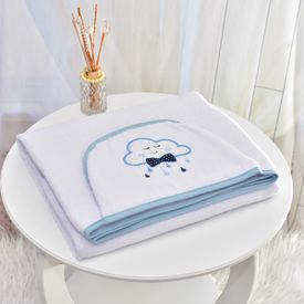 Toalha Bebê Retangular GG Com Forro e Capuz Nuvem Azul - TexNew Bebê
