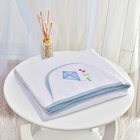 Toalha Bebê Retangular GG Com Forro e Capuz Pipa Azul - TexNew Bebê