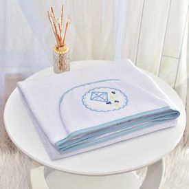 Toalha Bebê Retangular GG Com Forro e Capuz Pipa Com Moldura Azul - TexNew Bebê