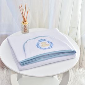 Toalha Bebê Retangular GG Com Forro e Capuz Ursinho Elegante Azul - TexNew Bebê