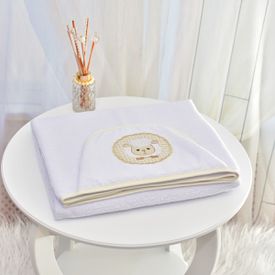 Toalha Bebê Retangular GG Com Forro e Capuz Carneirinho Moldura Bege - TexNew Bebê