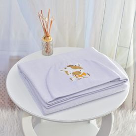 Toalha Bebê Retangular GG Com Forro e Capuz Boizinho Branco - TexNew Bebê